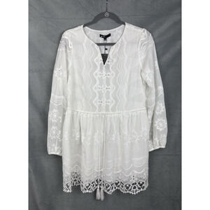 Fate Lace Embroidereed Dress Womens Small White Long Sleeve Mini Boho NWT